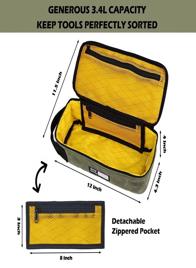 RE ROUGH ENOUGH Rough Enough Small Tool Bag Case Portable Box EDC Pouch Organizer with Handle, 12 Inch, Heavy Duty Canvas, Padded Lining, Tech Tactical Gear, Green - Image 5